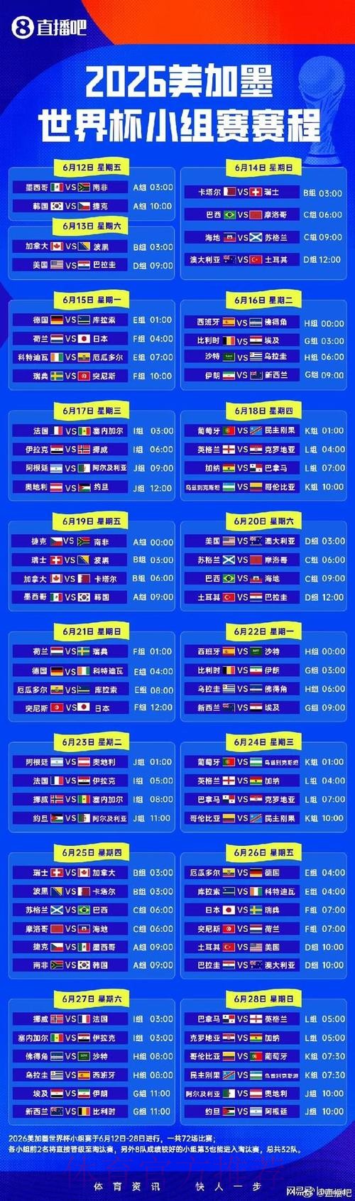 2026世界杯小组赛赛程中国时间完整安排官网入口